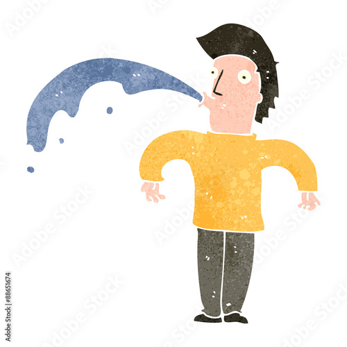 retro cartoon man spitting water