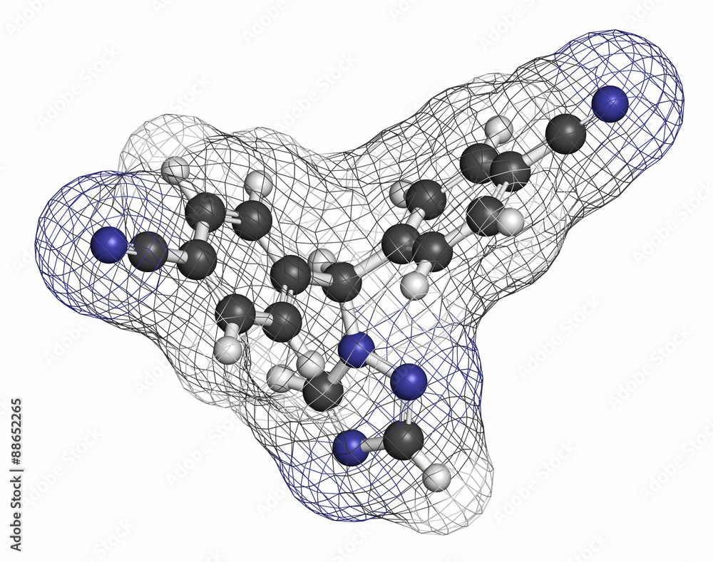 Obraz premium Letrozole breast cancer drug molecule (aromatase inhibitor). 