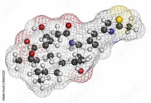 Ixabepilone (azaepothilone B) cancer drug molecule. 