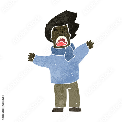 retro cartoon man in windy weather