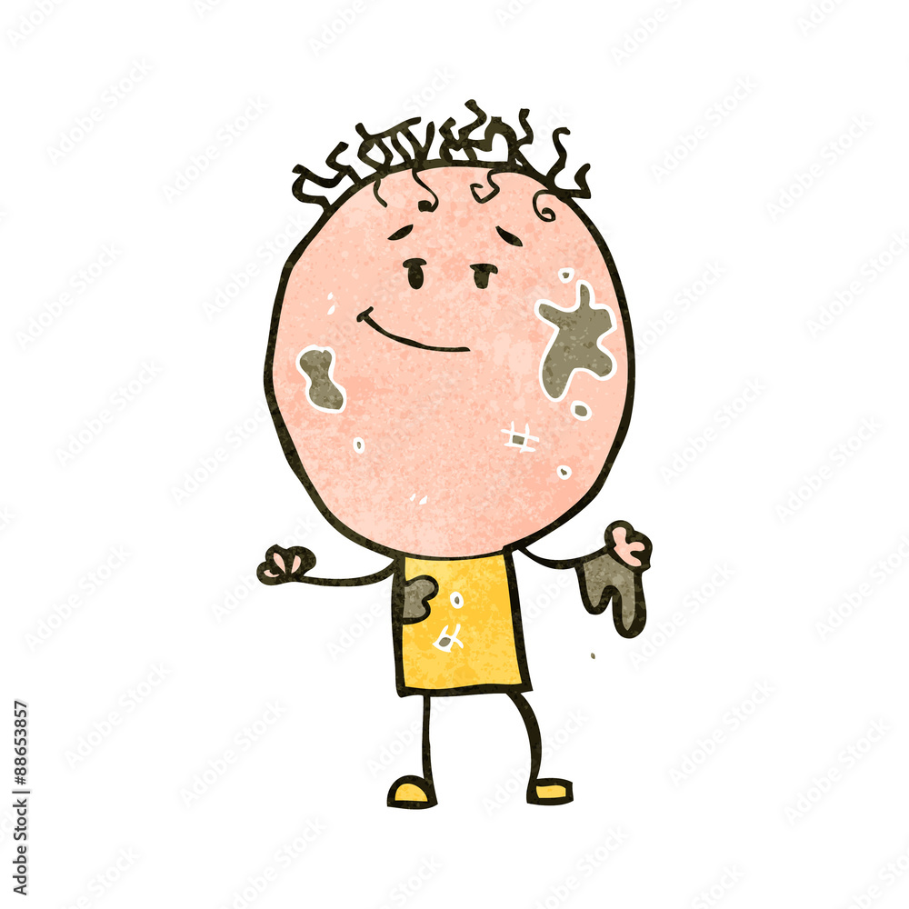 Obraz premium retro cartoon doodle boy covered in dirt