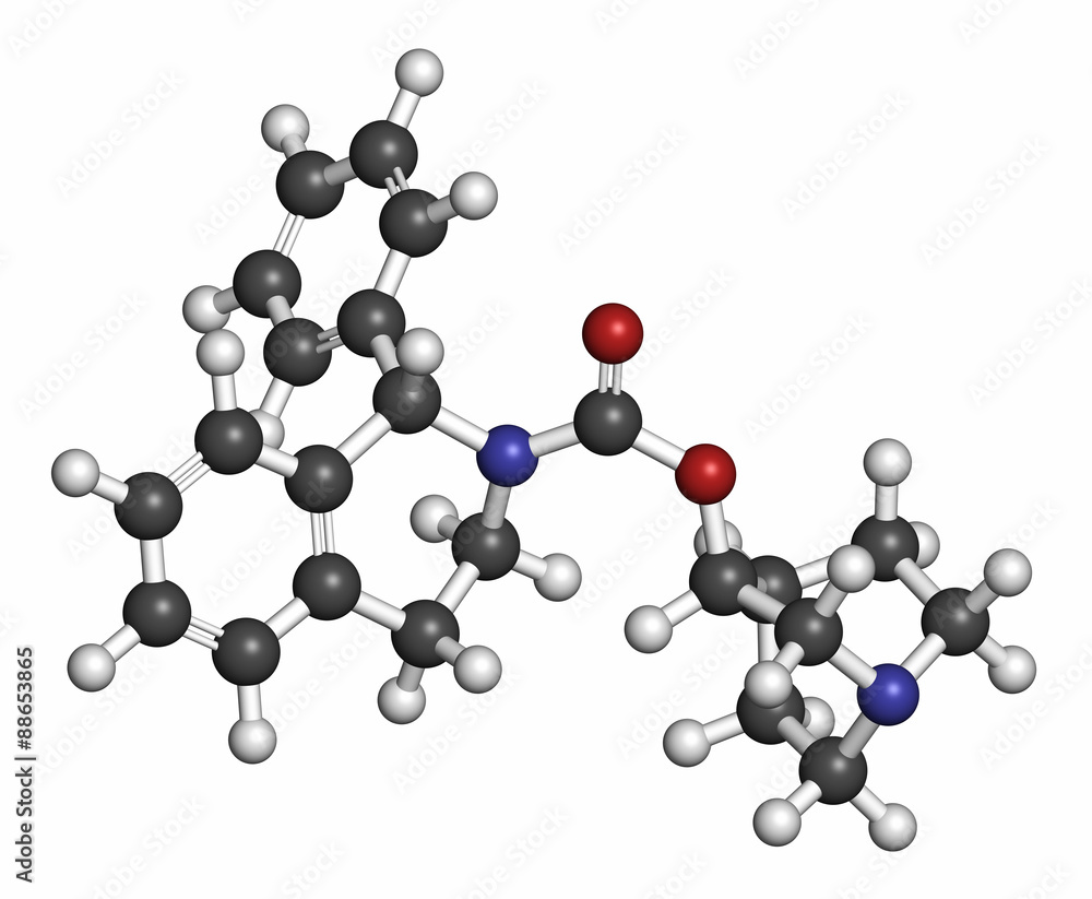 Solifenacin overactive bladder drug molecule. Solifenacin overactive bladder drug molecule.