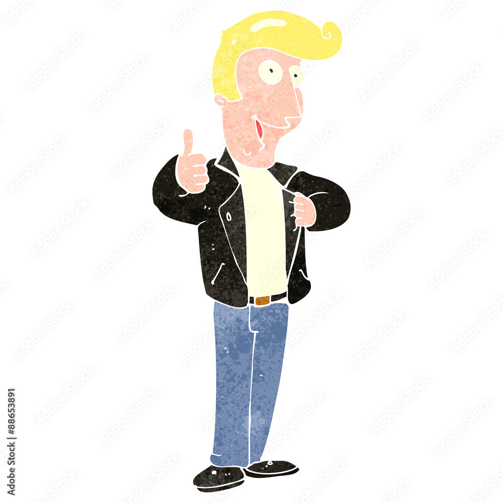 retro cartoon cool guy in leather jacket