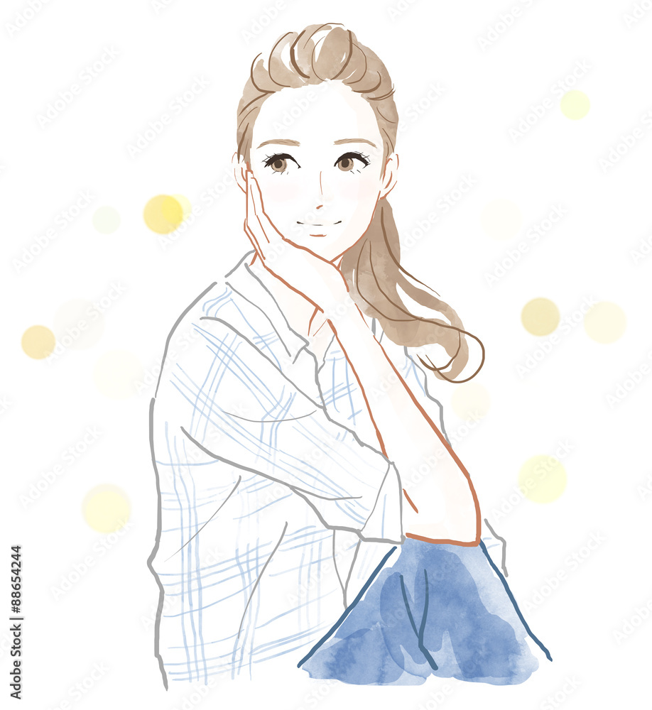 頬杖をつく女性 Stock イラスト Adobe Stock
