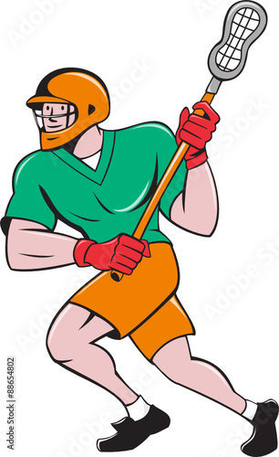 Lacrosse Player Crosse Stick Running Cartoon