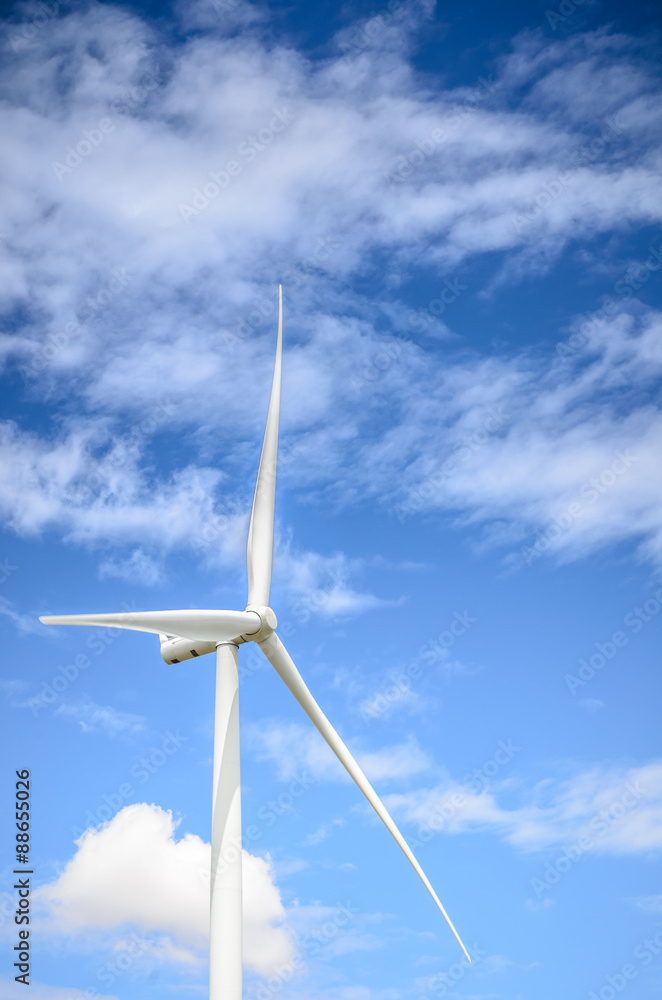 Wind turbines produce electricity Alternative energy with sky and cloud background Wind turbines produce electricity Alternative energy with sky and cloud background