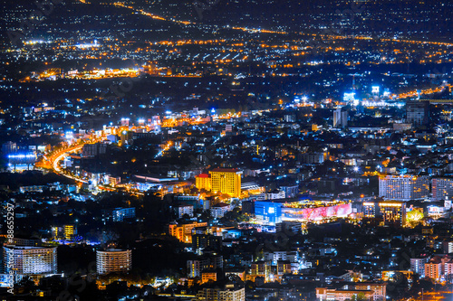 Cityscape at night of Chiang Mai, Thailand. Top of view.