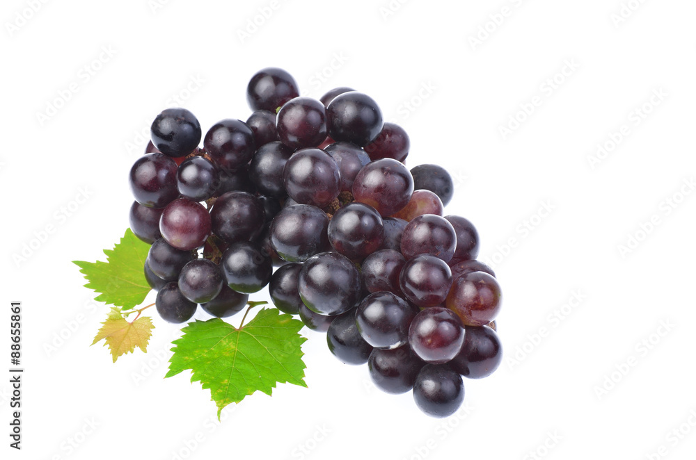 Black grape with leaf isolated on white background Black grape with leaf isolated on white background