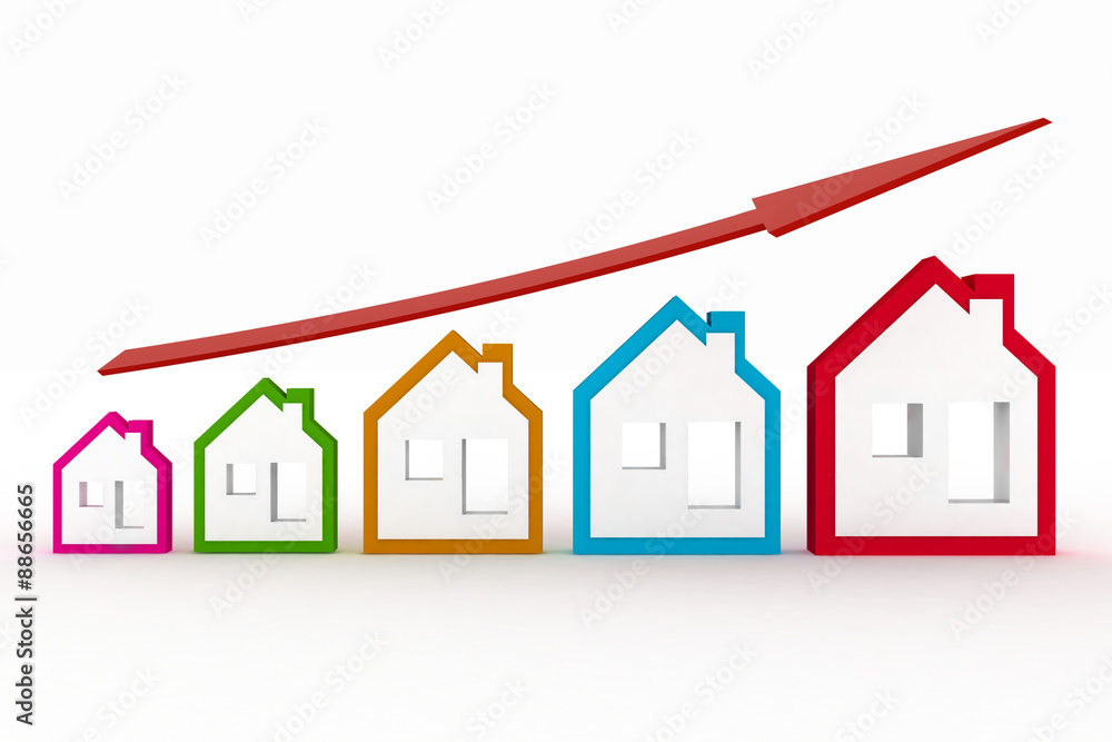 Growth in real estate shown on graph . 3d illustration Growth in real estate shown on graph . 3d illustration