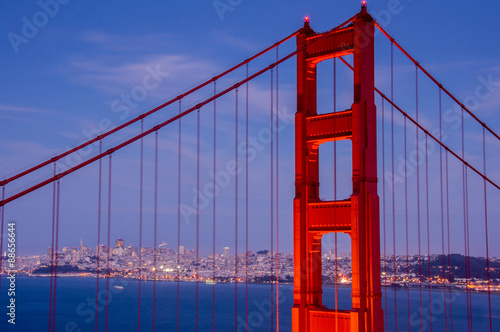 Golden Gate Bridge and San Francisco Skyline. Battery Spencer, Sausalito, Marin County, California, USA.