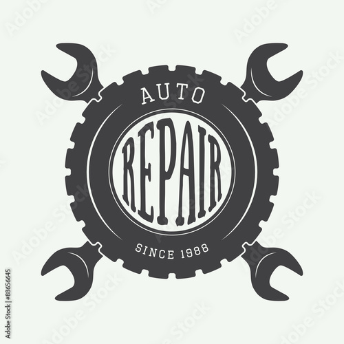 Vintage mechanic label, emblem and logo