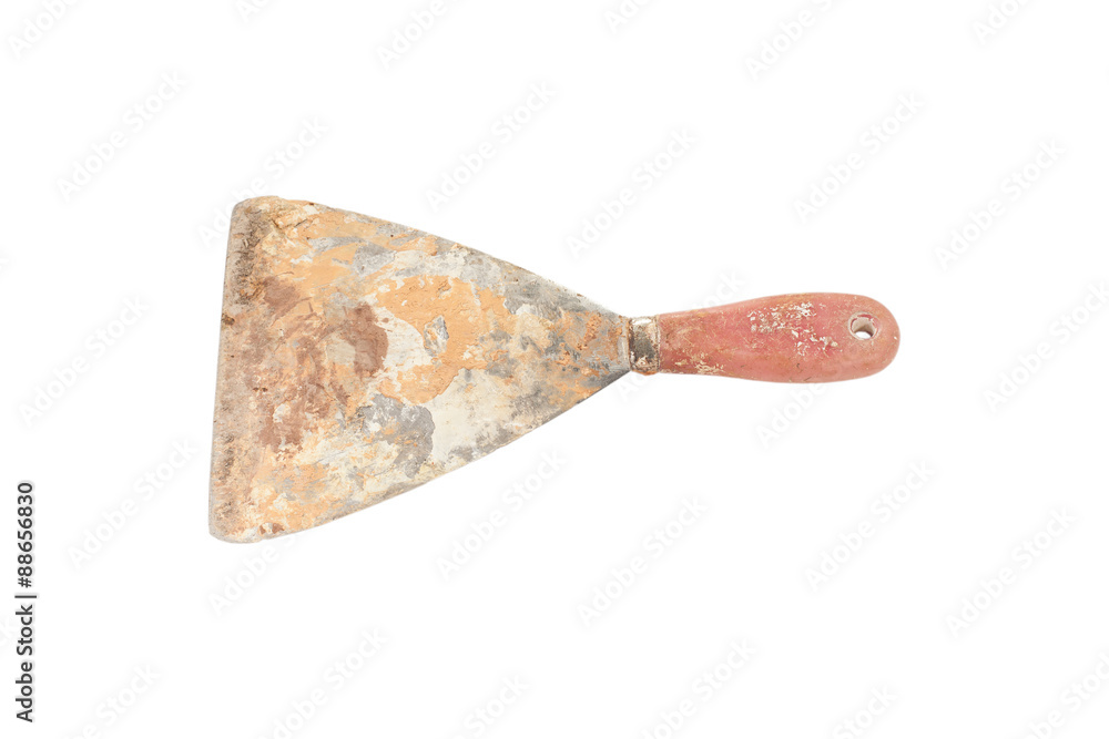 Old dirty and rusty scraper isolated on white background , with Old dirty and rusty scraper isolated on white background , with