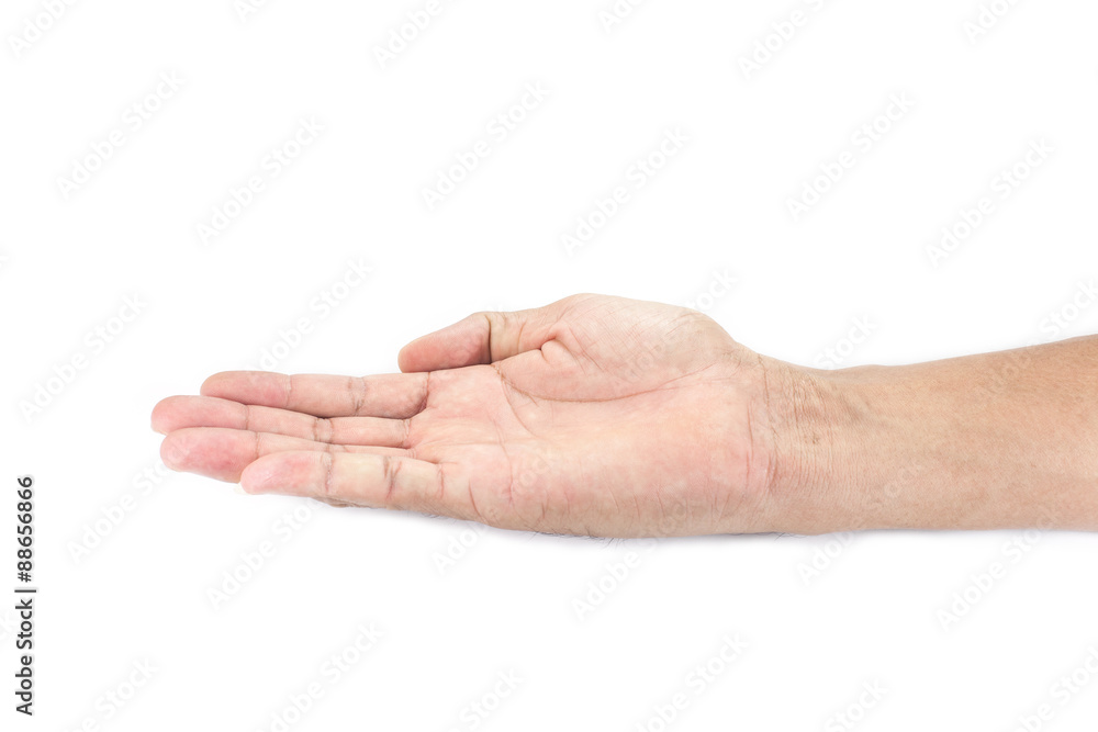 Open hand male , asia thailand . on white background. Open hand male , asia thailand . on white background.
