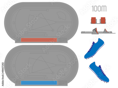 100 Meters Running Track in Red and Blue