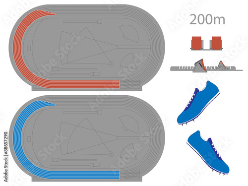 200 Meters Running Track in Red and Blue