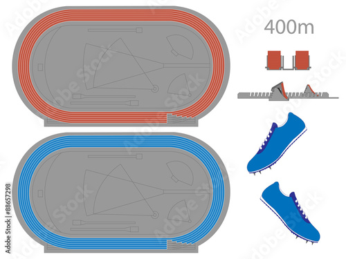 400 Meters Running Track in Red and Blue