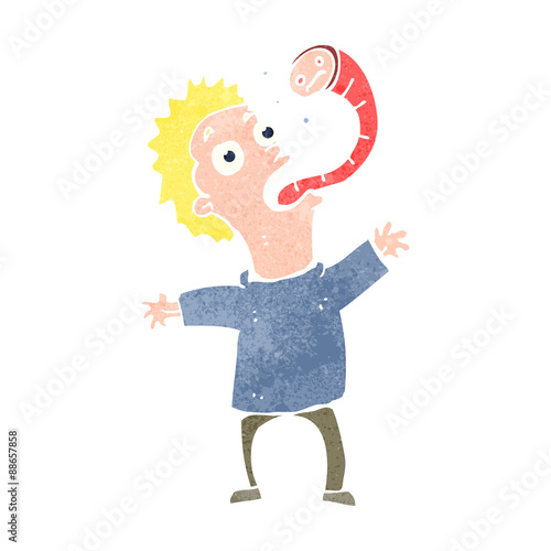 retro cartoon man with parasitic worm