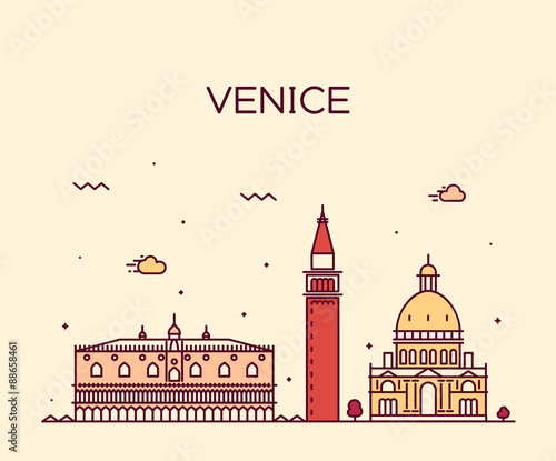 Venice skyline trendy vector illustration linear