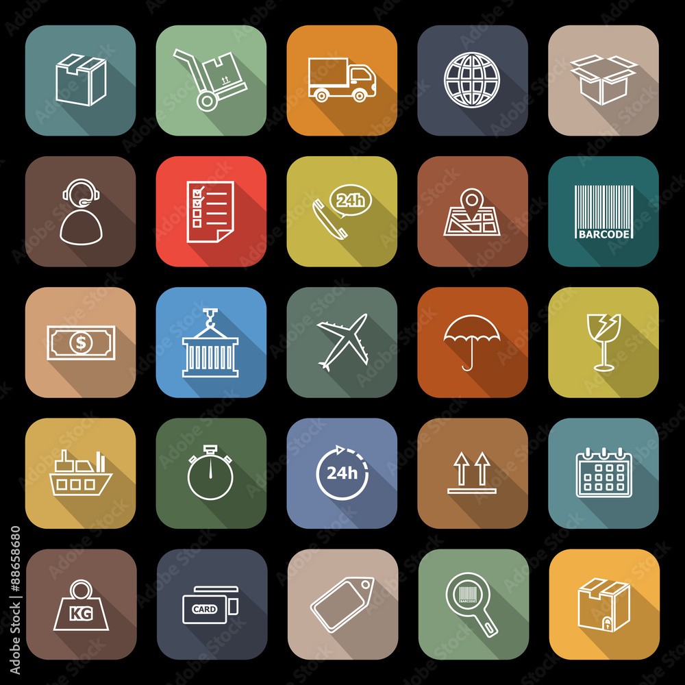 Logistics line flat icons with long shadow Logistics line flat icons with long shadow