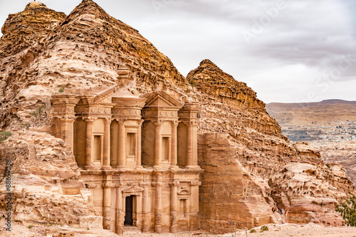 Ad Deir in the ancient Jordanian city of Petra, Jordan. Petra has led to its designation as a UNESCO World Heritage Site. Ad Deir is known as the Monastery.