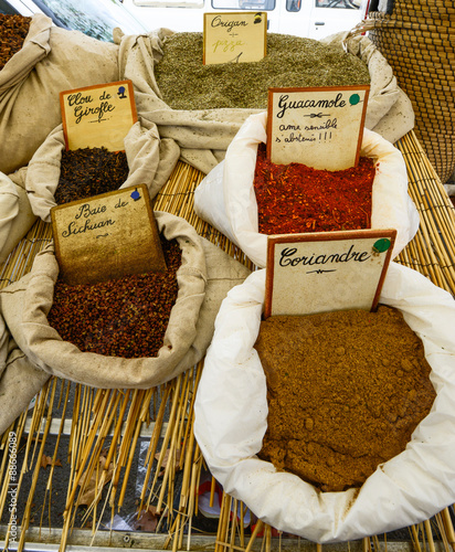 Spices on the market in Cogolin, Provence - Cogolin, France, Europe photo