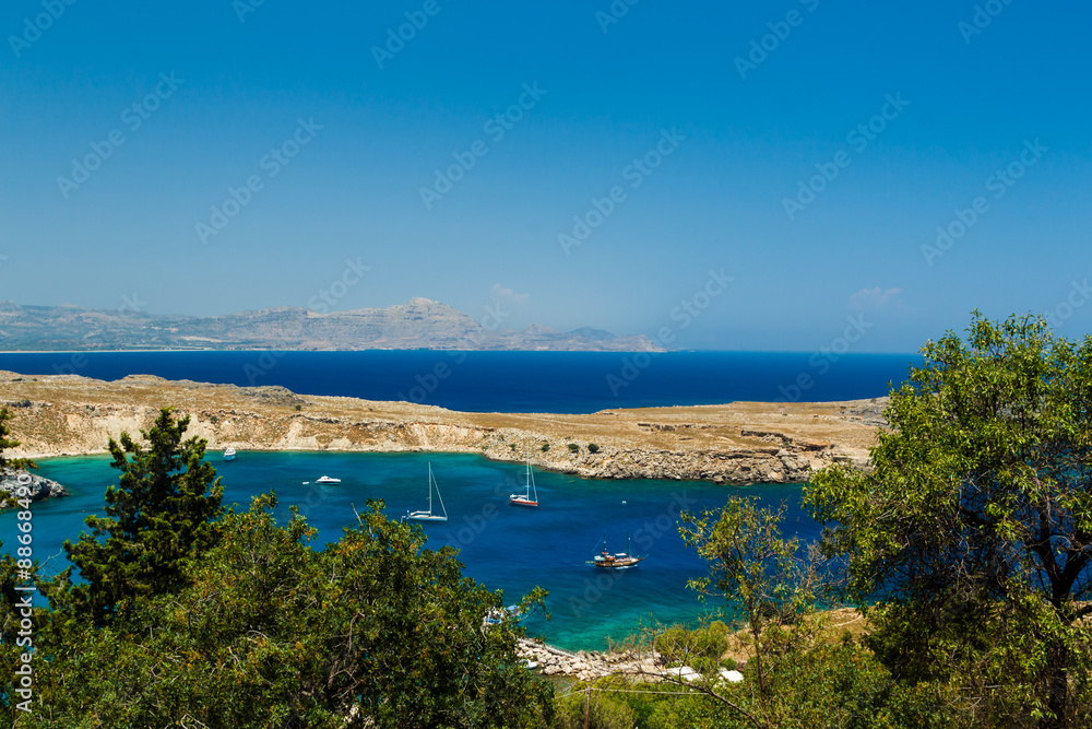 View at Lindou Bay from Lindos Rhodes island, Greece View at Lindou Bay from Lindos Rhodes island, Greece