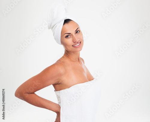 Portrait of a happy pretty woman with towel