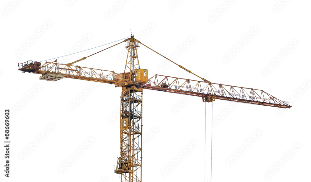 heavy yellow hoisting crane isolate on white