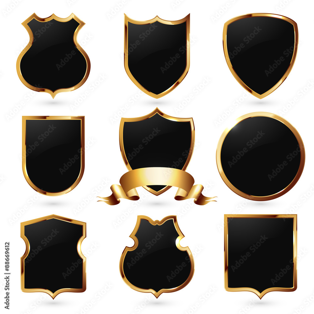 Collection of black and golden shields Collection of black and golden shields