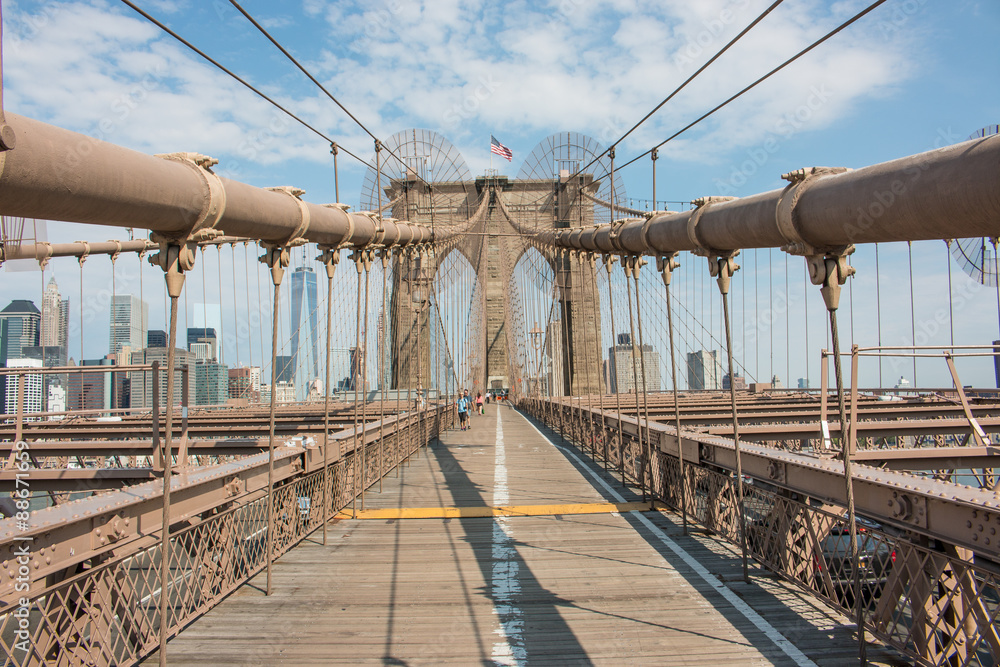 Obraz premium Panoramiczny widok Most Brookliński i Skyline