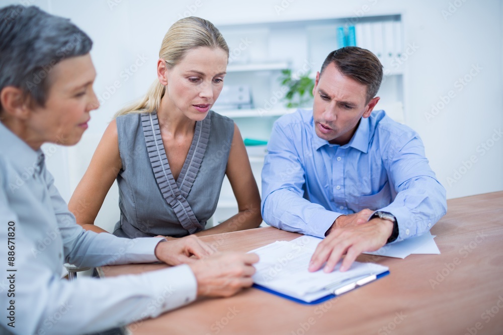 A business team brainstorming together