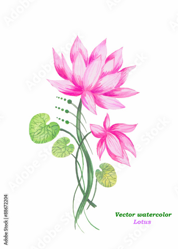 Original art, watercolor painting of pink lotus