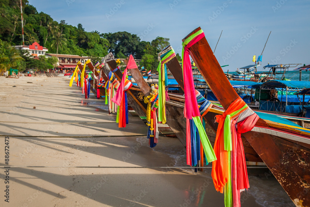 Long boat and tropical beach, Andaman Sea,Phi Phi Islands,Thaila