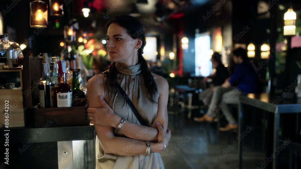 Woman going to her friends in the pub, steadycam shot
Woman going to her friends in the pub, steadycam shot