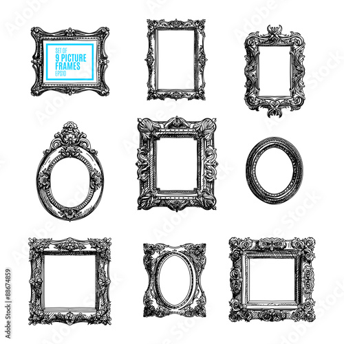 Vector hand drawn set with picture frames. 