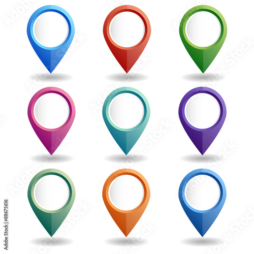 Free Download Vector illustration. Set of multi-colored map pointers. GPS location symbol. Flat design style.  Collection of blank markers for your targets, signs and icons. - GFXLoad
