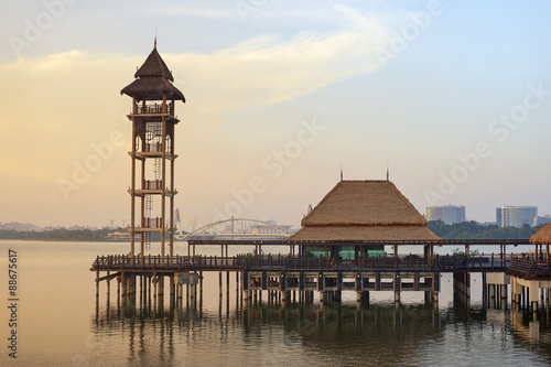 malaysia, Pullman Putrajaya Lakeside in sunset time Putrajaya，