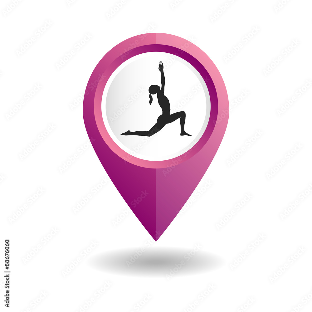 Vector yoga illustration. Pink map pointer with a woman in an yoga pose. GPS location symbol. Flat design style. Map pointer for location of yoga center, fitness studio, yoga class. Ayurveda Vector yoga illustration. Pink map pointer with a woman in an yoga pose. GPS location symbol. Flat design style. Map pointer for location of yoga center, fitness studio, yoga class. Ayurveda
