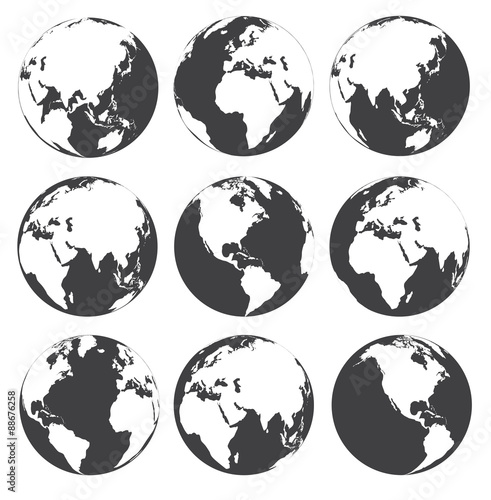 Vector globe earth icons on a white background