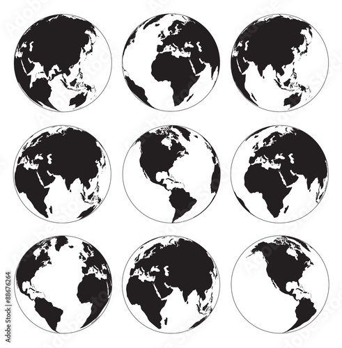 Vector globe earth icons on a white background