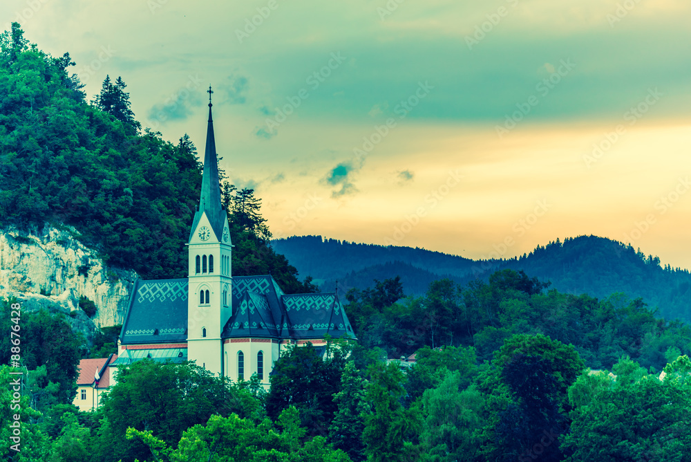 Fototapeta premium Kirche St. Martin Bled, Slowenien