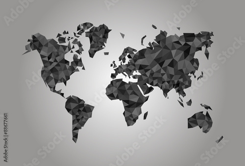 World Map polygonal precision low-poly black coal mining