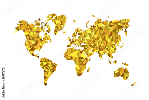 world map the low poly high-precision polygonal gold on a white