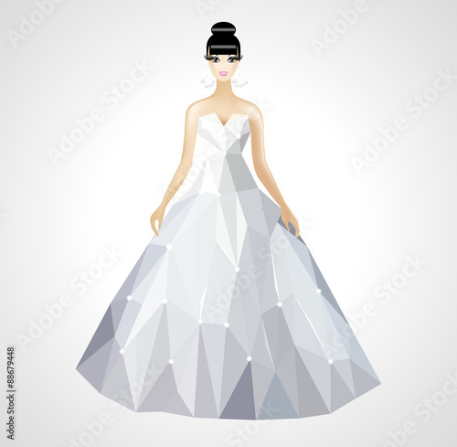 polygonal wedding dress bride with a beautiful hairstyle