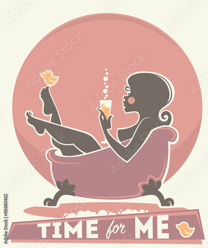 time for me, vector silhouette of beautiful woman taking a bath