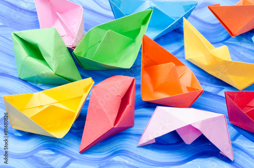 multicolored paper origami boats