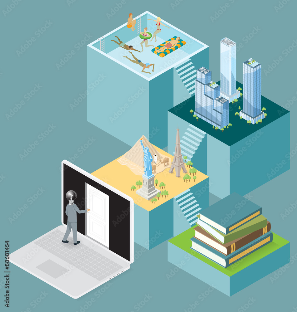 Vector 3d Flat Isometric With Internet Concept