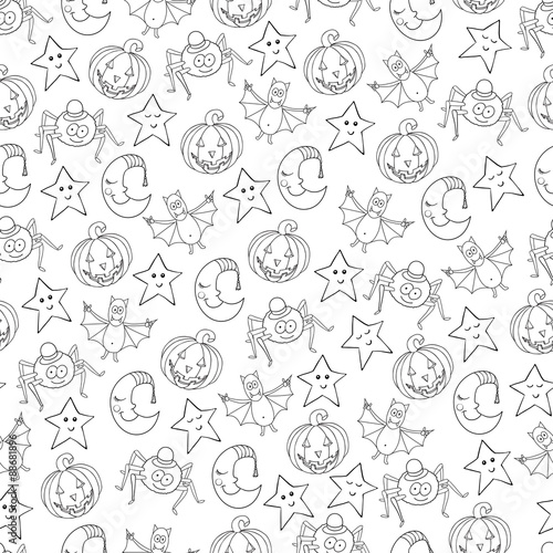 Seamless halloween cartoon pattern with characters