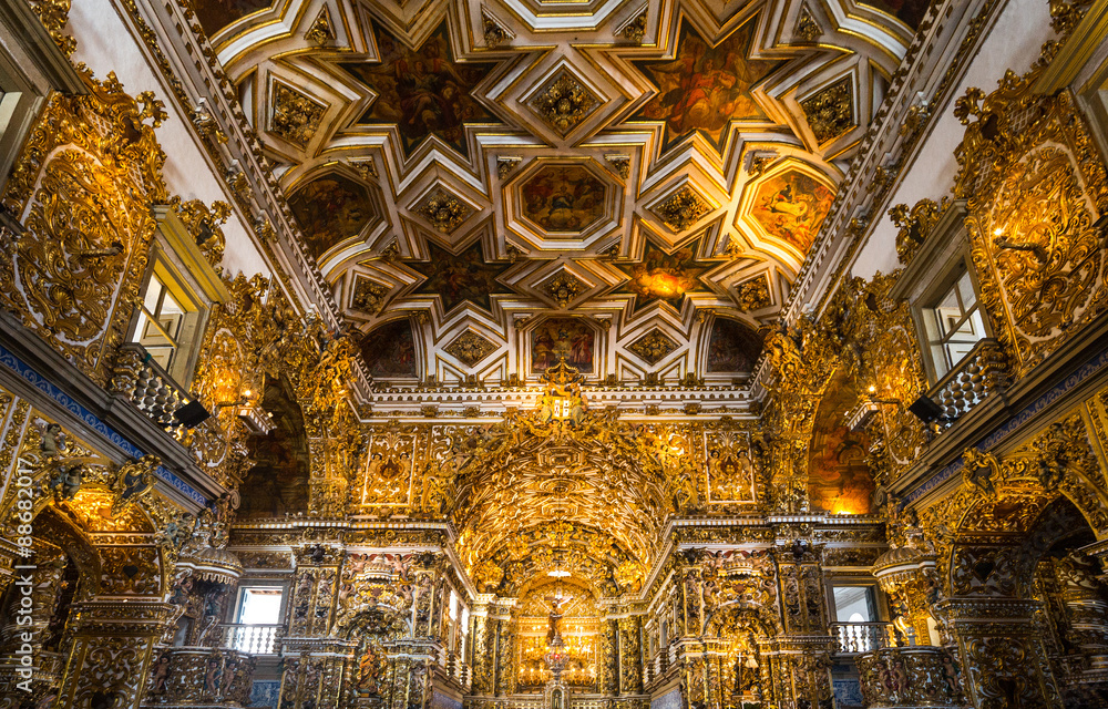 Brazil, Salvador, statues of saints and gold decorations in the St. Francisco church Brazil, Salvador, statues of saints and gold decorations in the St. Francisco church