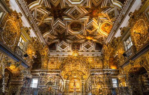 Brazil, Salvador, statues of saints and gold decorations in the St. Francisco church